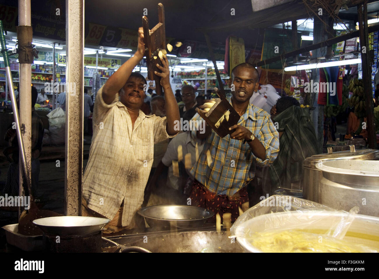 Banana wafer making ; Kurtallum ; Tamil Nadu ; India Stock Photo Alamy