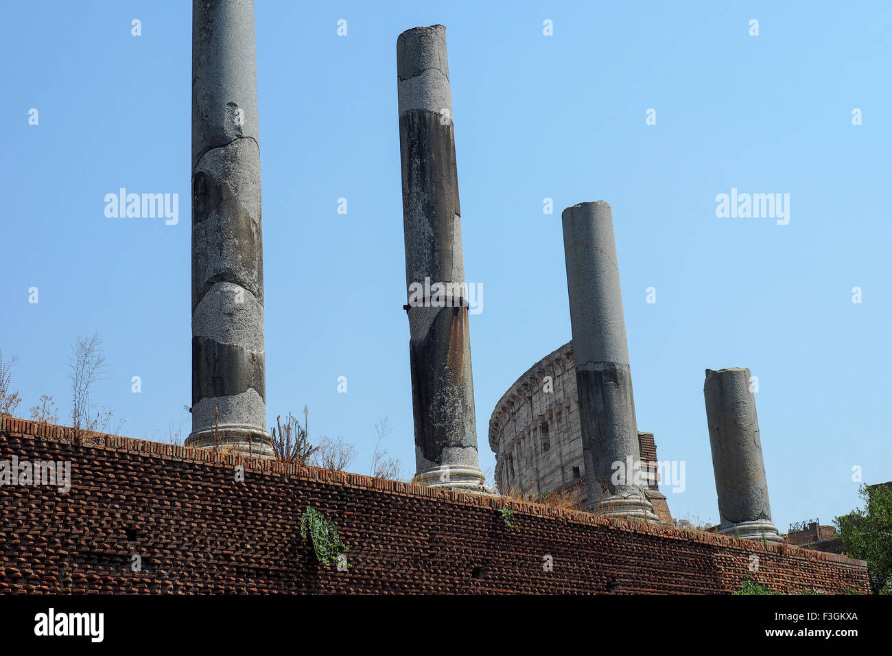 Four Ancient Roman columns with the Colosseum in the background Stock ...