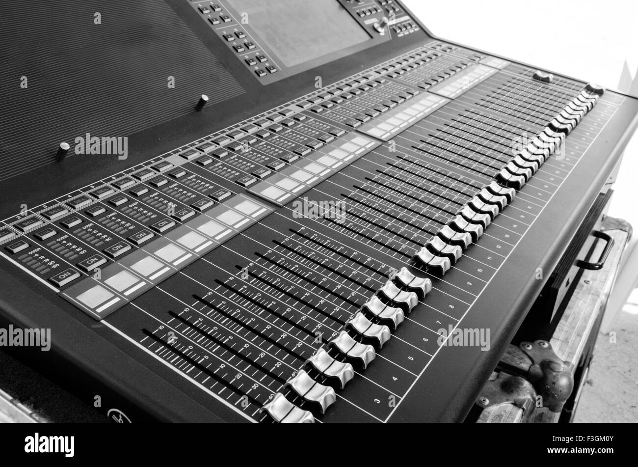 Mix music table with many buttons in black and white Stock Photo Alamy