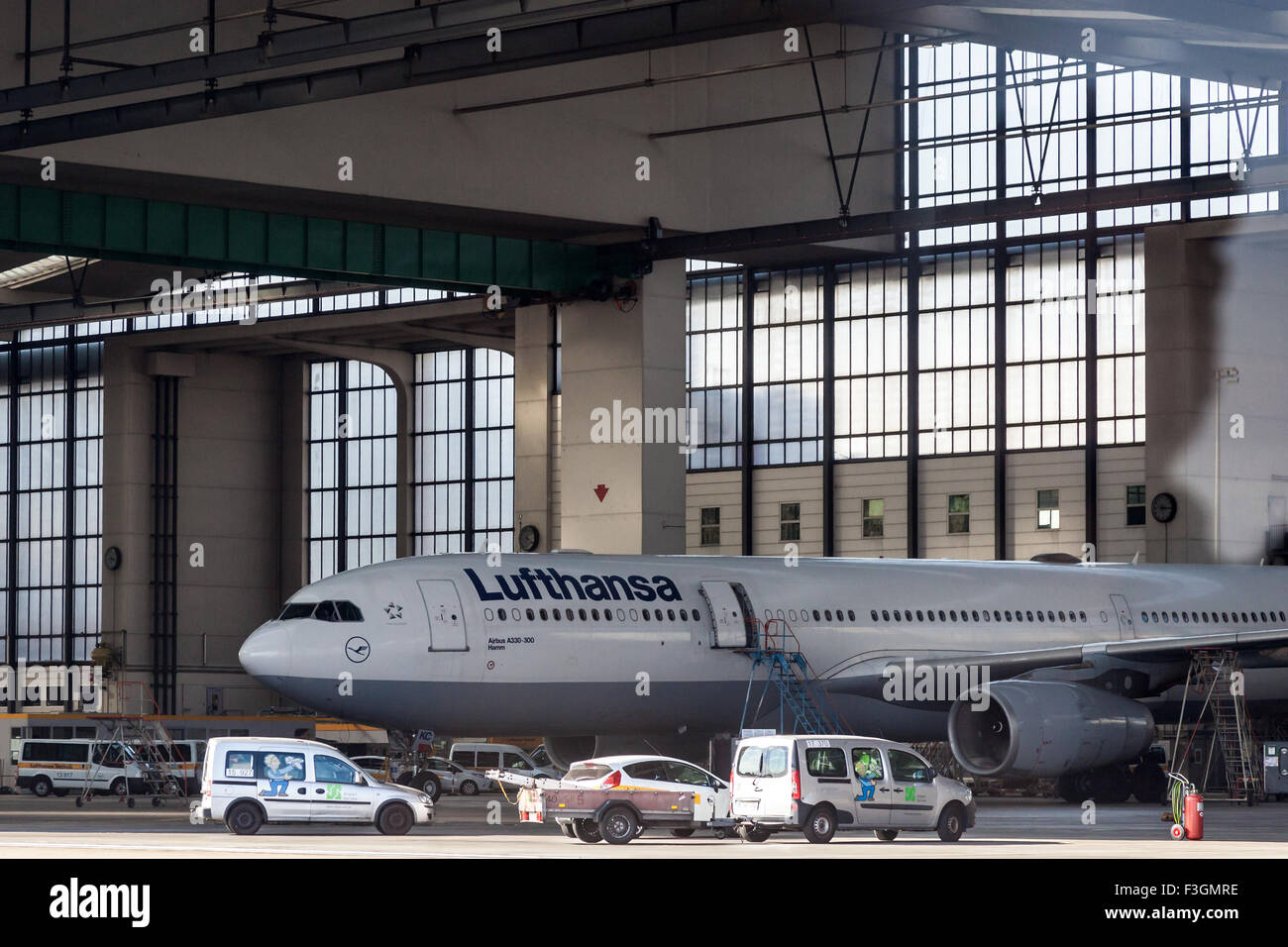 Lufthansa Airbus A330-300 in a hangar at the Frankfurt Airport Stock Photo