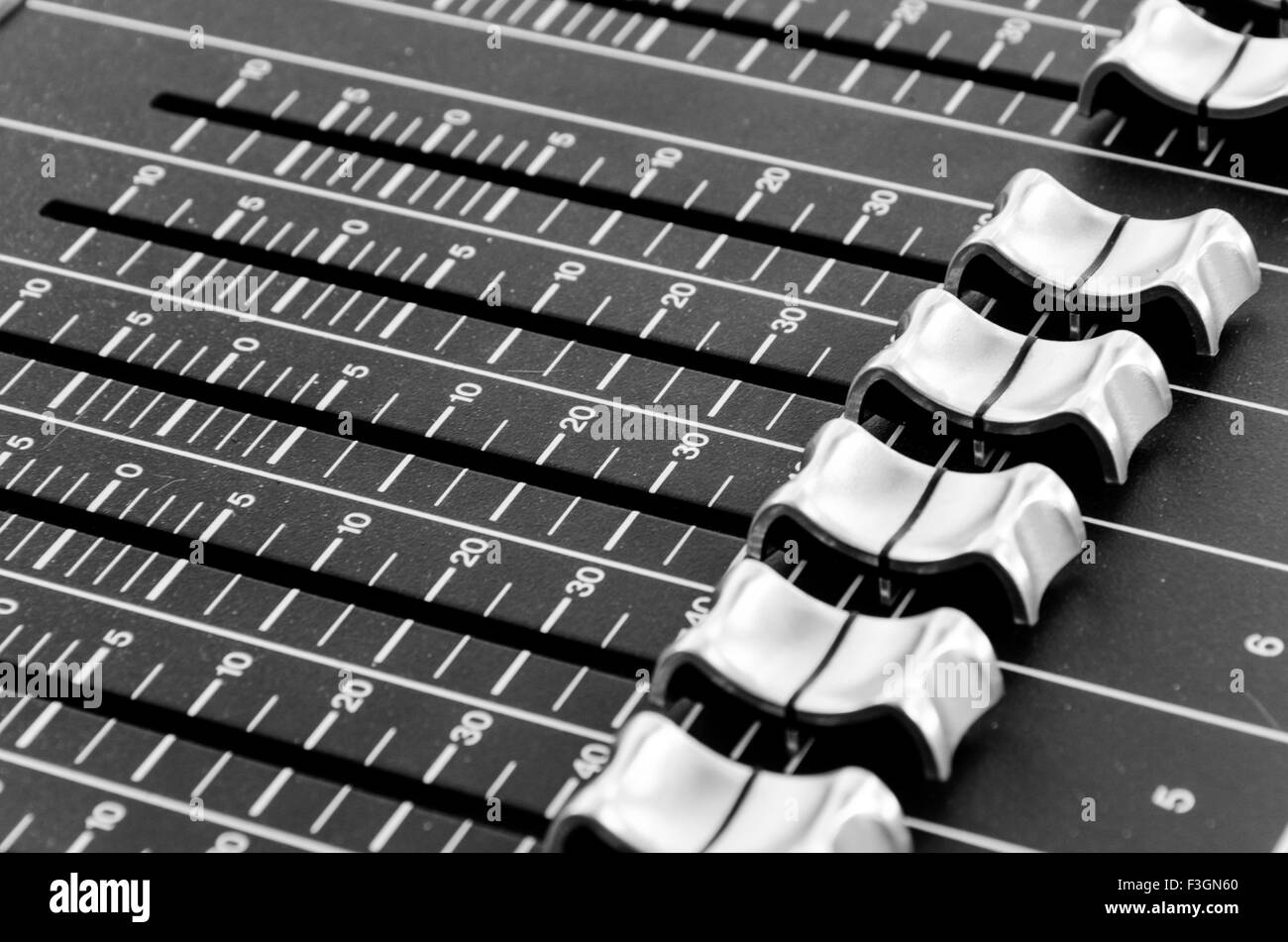Buttons from a mix music table in black and white editorial Stock Photo