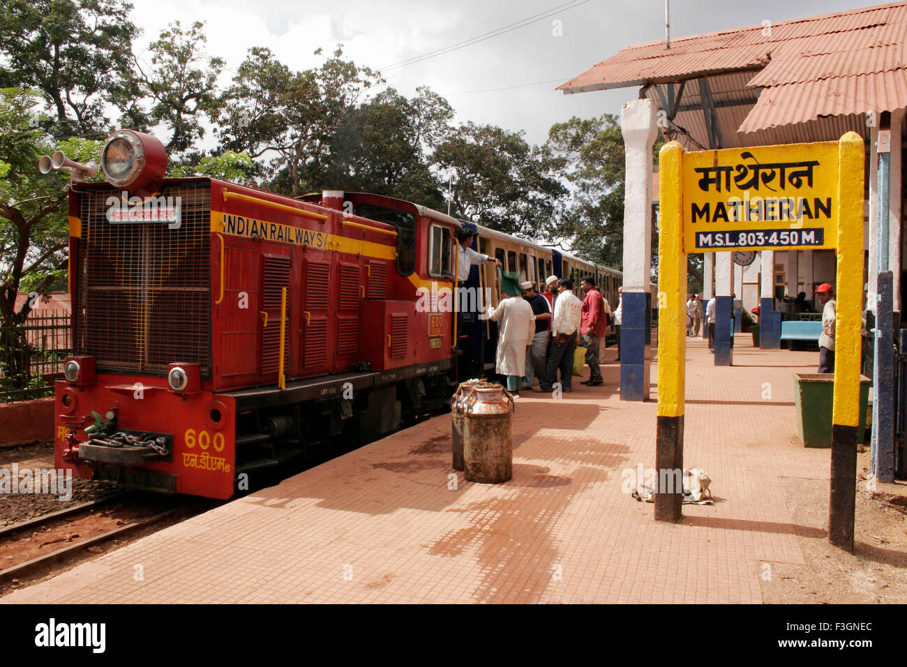 Indian railway's toy train at Matheran ; Maharashtra ; India Stock