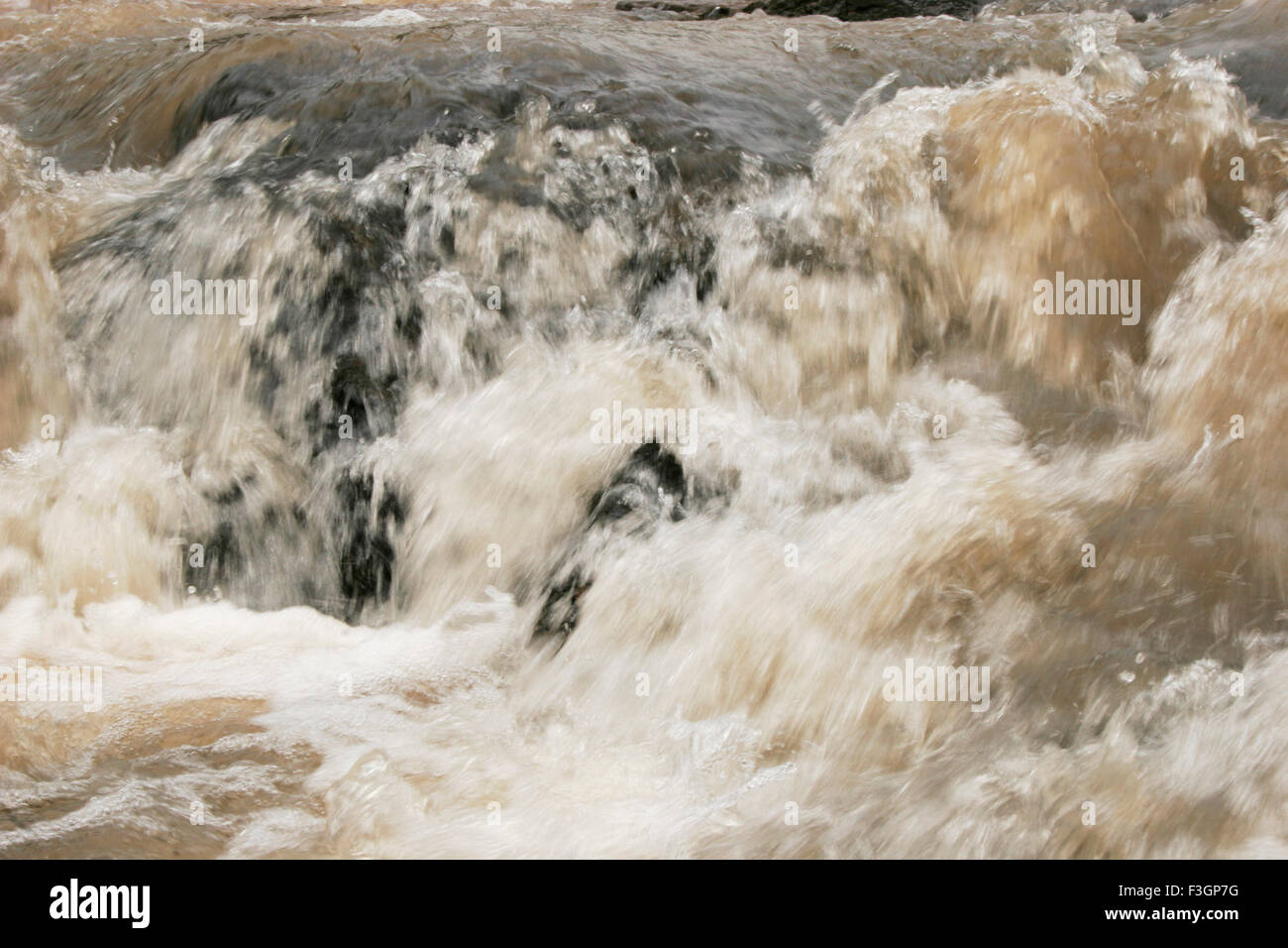 Turbulent flow of the river Shiv Ganga ; Kondhanpur ; Pune ; Maharashtra ; India Stock Photo
