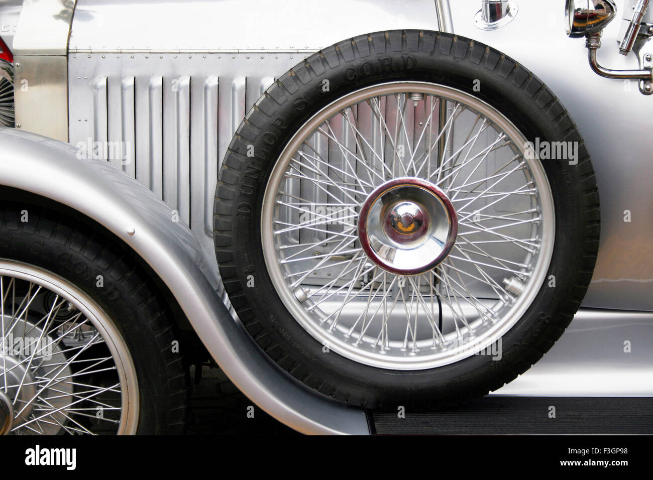 Wheel of a Rolls Royce vintage car made of steel and rubber ; Pune ; Maharashtra ; India Stock Photo