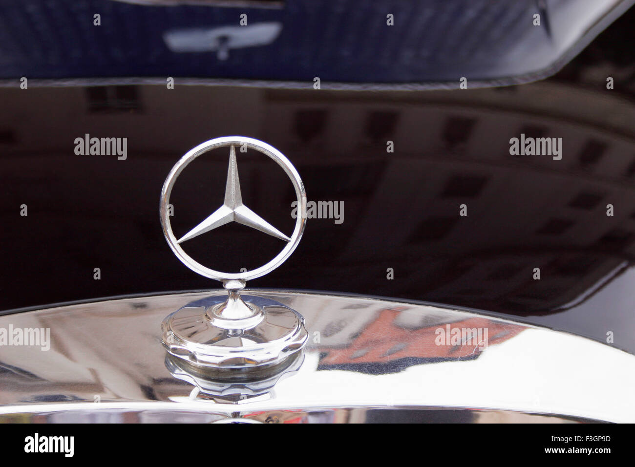 Emblem of a Mercedes Benz car ; Pune ; Maharashtra ; India Stock Photo