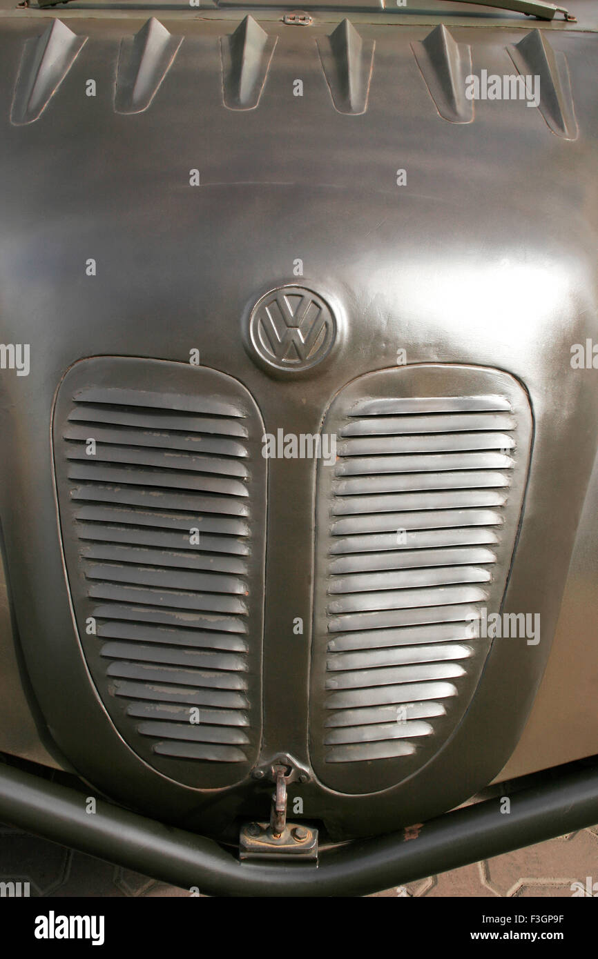 Bonnet with an emblem of a Volkswagen vintage car ; Pune ; Maharashtra ; India Stock Photo
