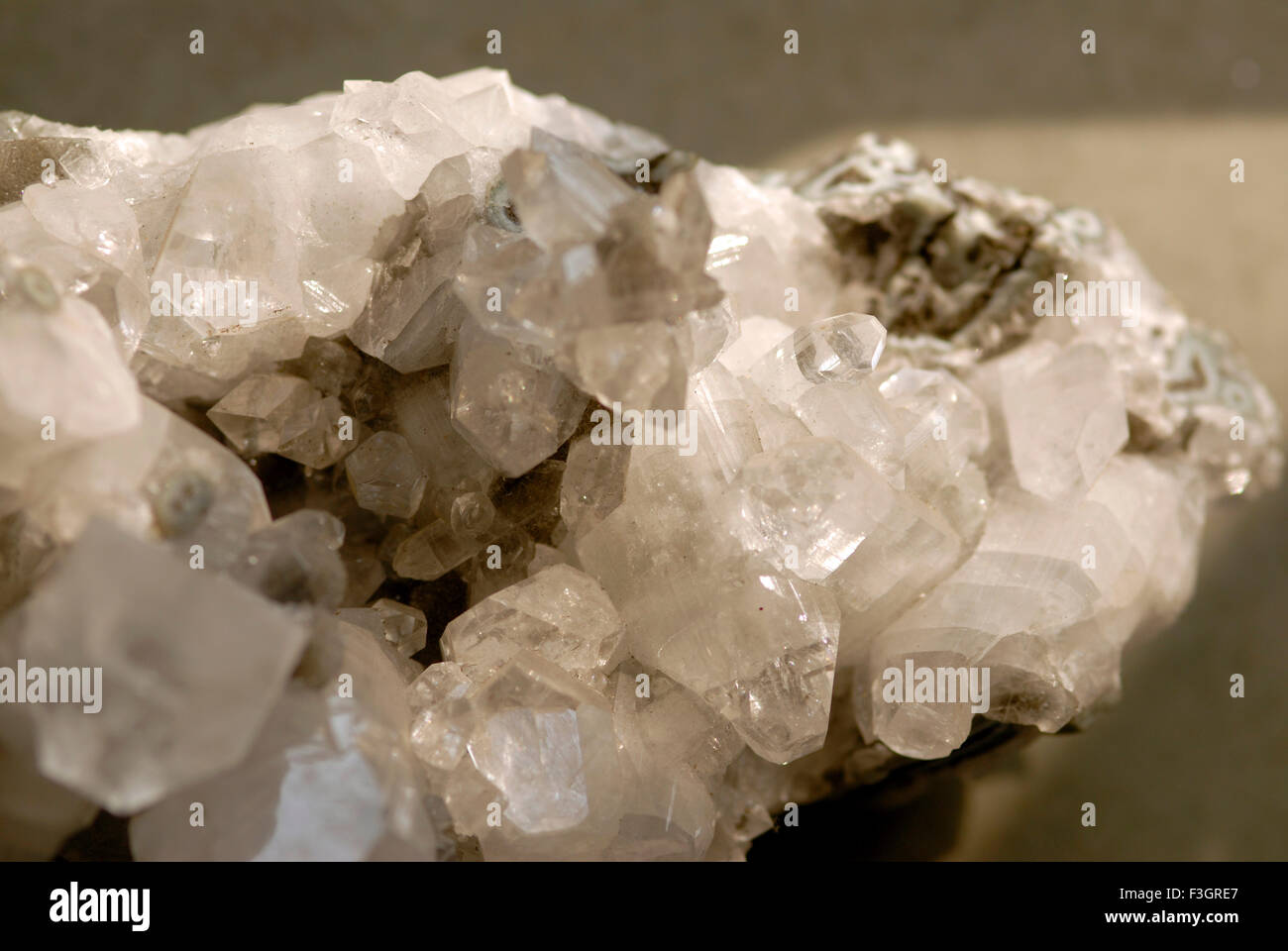 Apophyllite phyllosilicates minerals colorless crystal stone Stock Photo