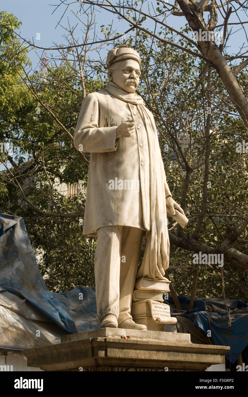 Statue of Gopal Krishna Gokhale patriot and statesman ; Bombay Mumbai ; Maharashtra ; India Stock Photo