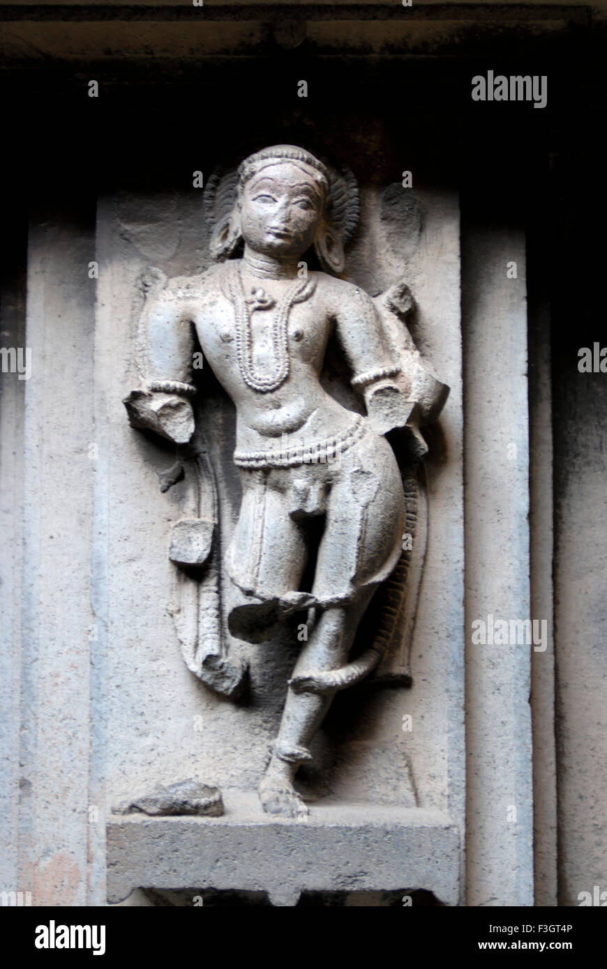 Lady carved on decorative panels at Bhuleshvar temple on small hill ; Taluka Purander ; District Pune ; Maharashtra ; India Stock Photo