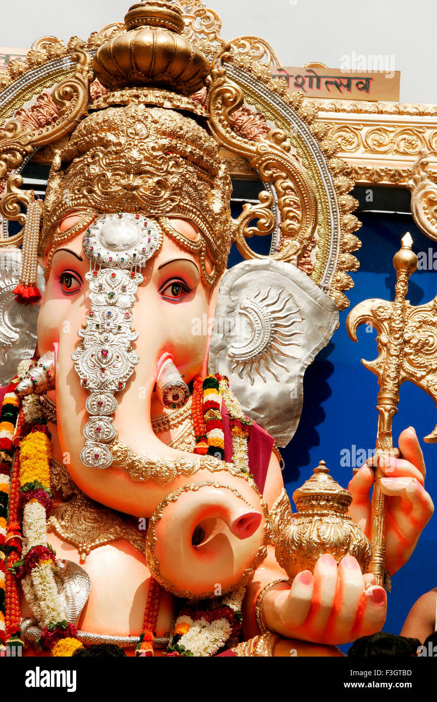 Huge idol of lord Ganesh ganpati elephant headed god being paraded in ...