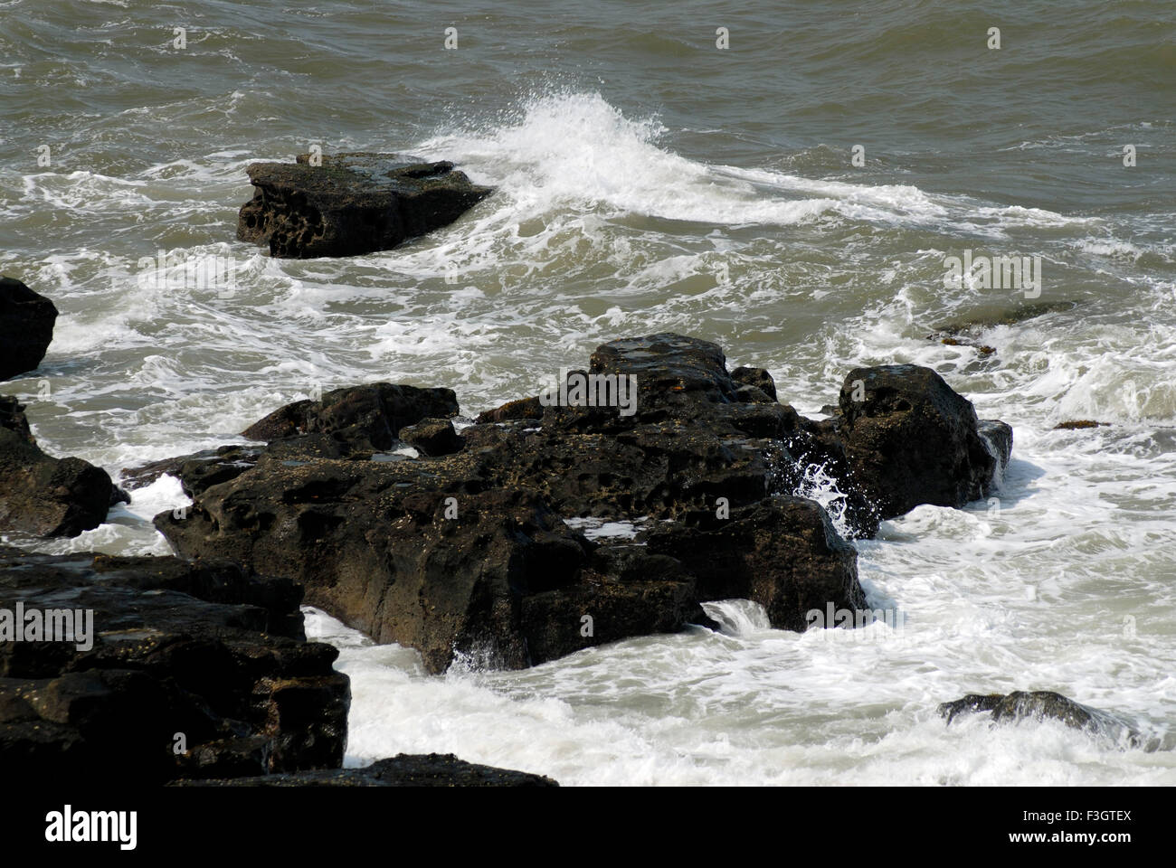 A rocky beach at Kunkeshwar ; taluka Devgad ; district Sindhudurga ; Maharashtra ; India ; Asia Stock Photo