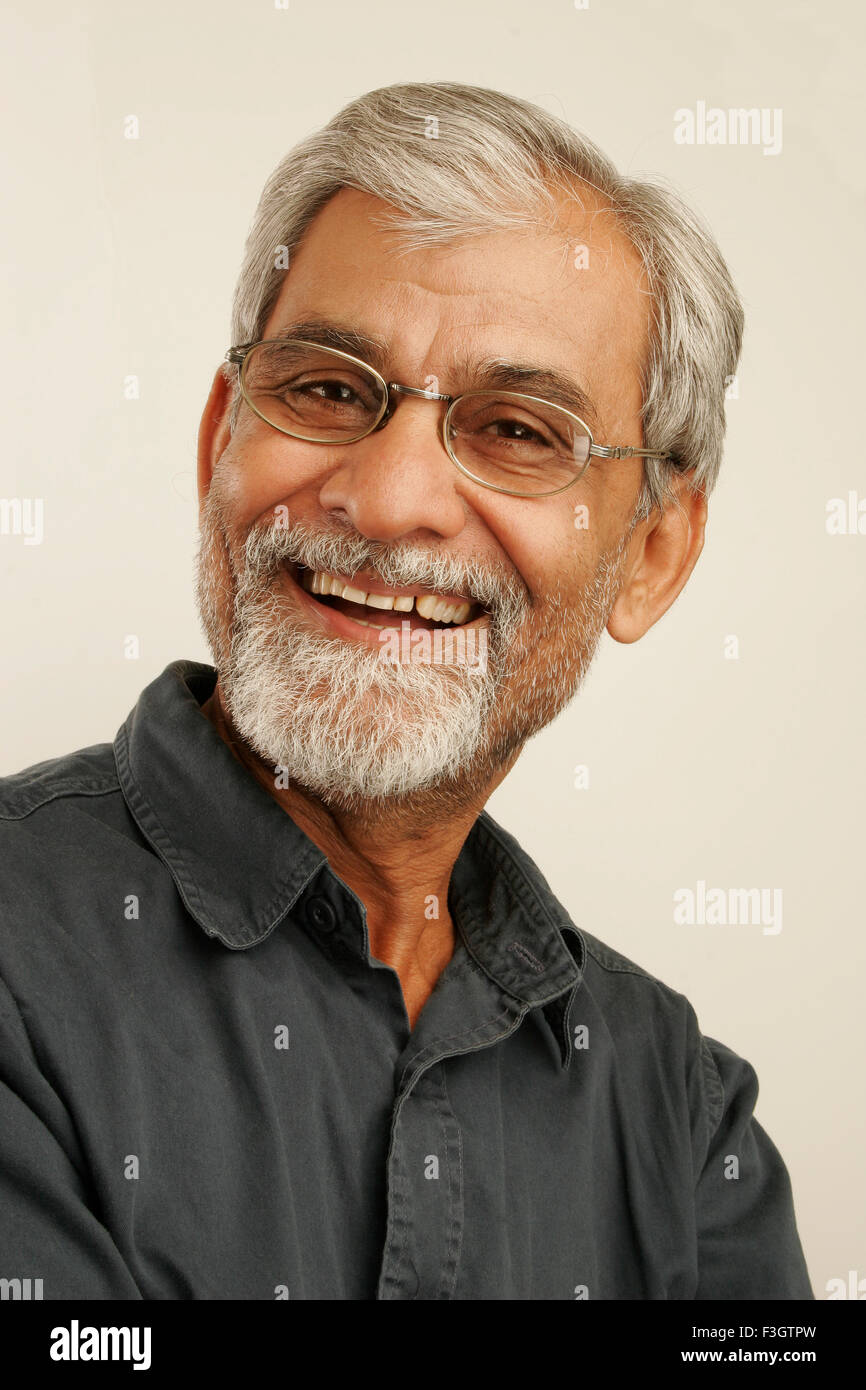 South Asian Indian Old Man Late Fifties With Gray Hair And