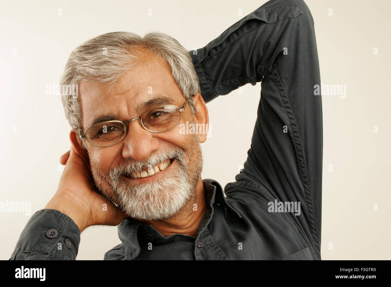 Indian Old Man Late Fifties Gray Hair Beard Wearing Dark