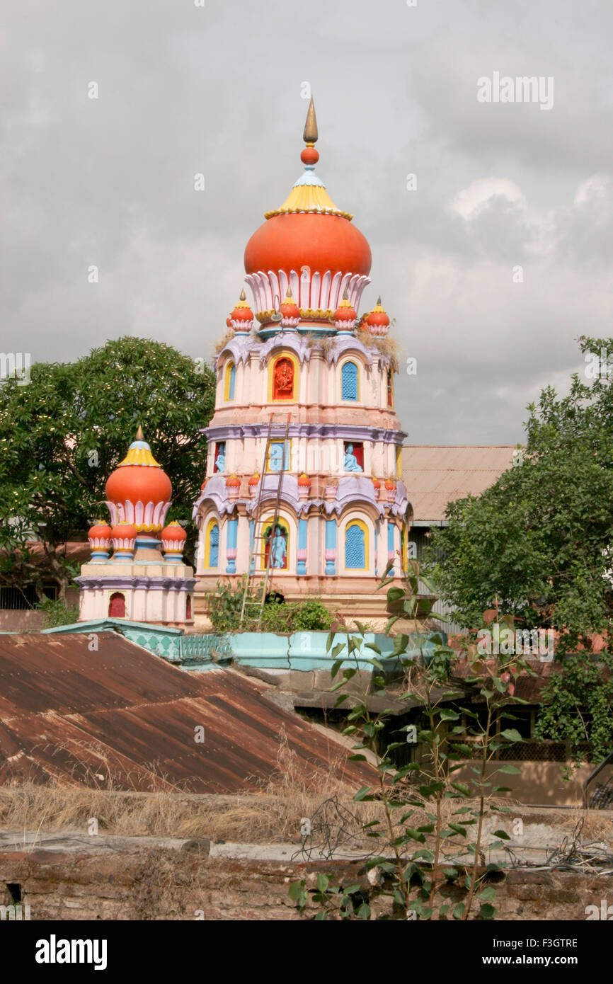 Freshly painted sculpted dome of temple dedicated to lord Datta ; Wai ; Maharashtra ; India Stock Photo