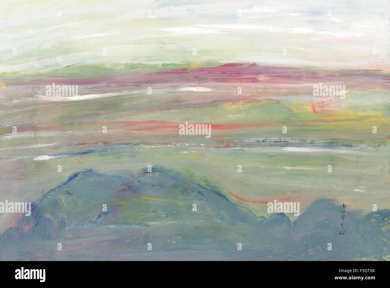 Abstract ; mountain scape before sunrise watercolor on paper ; Kerala ; India Stock Photo