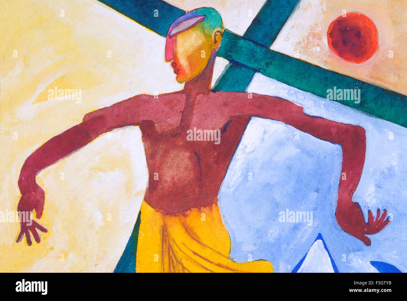 Christ on cross watercolor painting on handmade paper Stock Photo