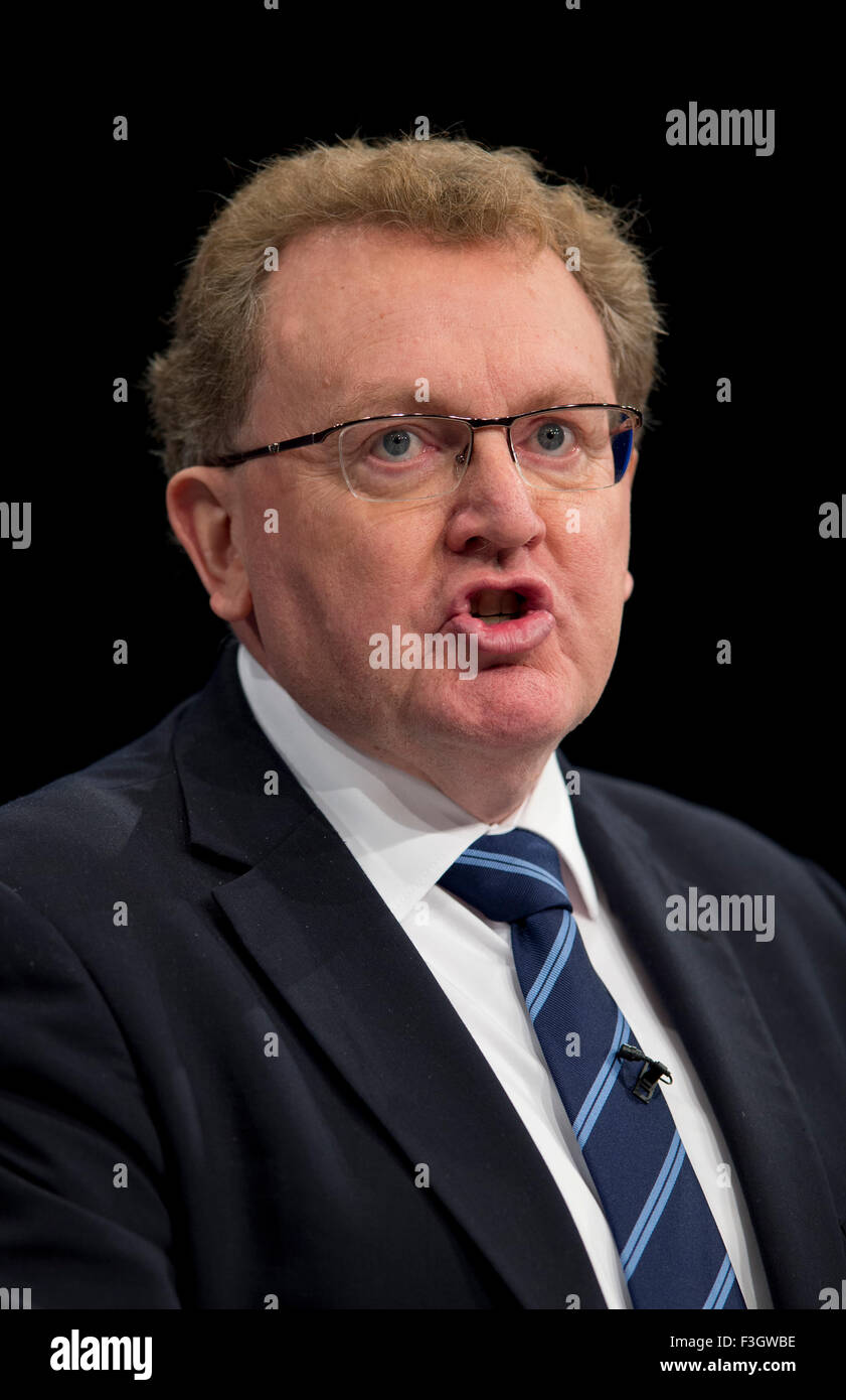 Manchester, UK. 7th October 2015. The Rt Hon David Mundell MP, Secretary of State for Scotland speaks at Day 4 of the 2015 Conservative Party Conference in Manchester. Credit:  Russell Hart/Alamy Live News. Stock Photo