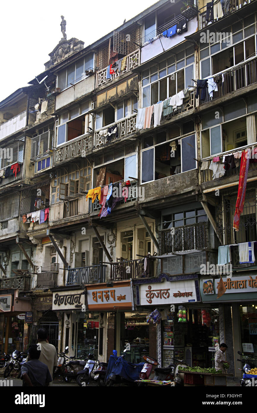 Gulabmahal building chawl ; Sane Guruji Marg called as Arthur Road ; Bombay now Mumbai ; Maharashtra ; India Stock Photo