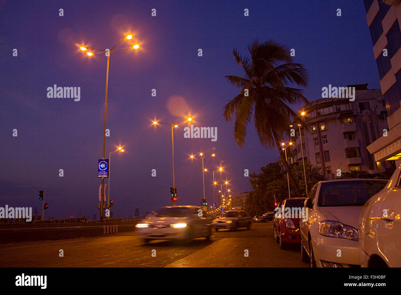 Traffic Signal on road ; Mumbai Bombay ; Maharashtra ; India Stock