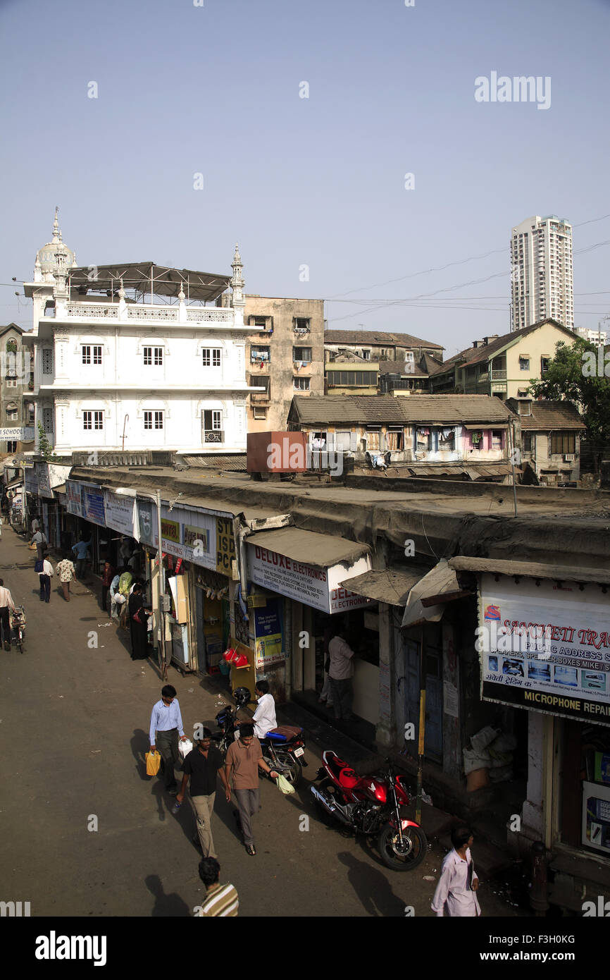 Muzaffarabad hall and Haji Kasam Chawal Badi mosque ; Grant Road ; Bombay now Mumbai ; Maharashtra ; India Stock Photo