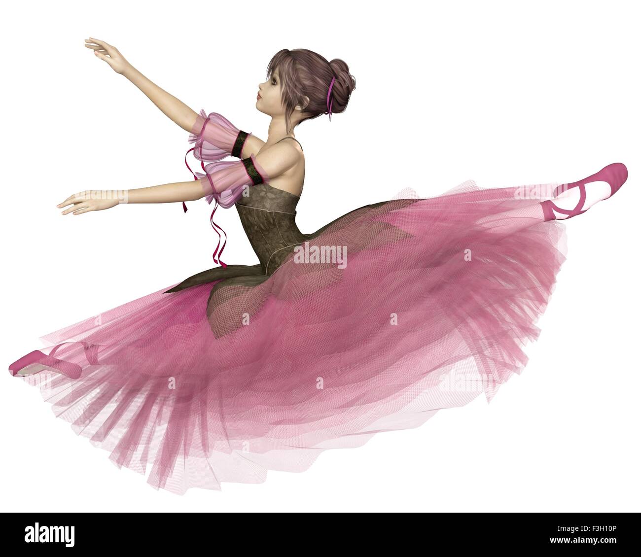 Pink Flower Ballerina Leaping Stock Photo