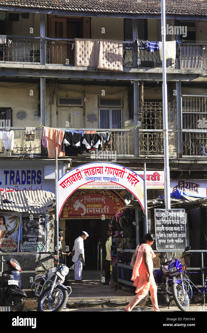 Old Matawadi building chawl and Ladacha ganpati temple at Maulana Shaukatali road Grant road Bombay Mumbai Stock Photo