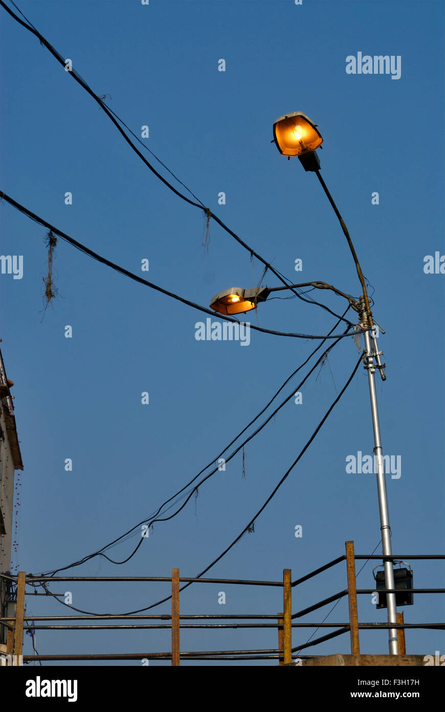 Glowing street light ; Varanasi ; Uttar Pradesh ; India Stock Photo