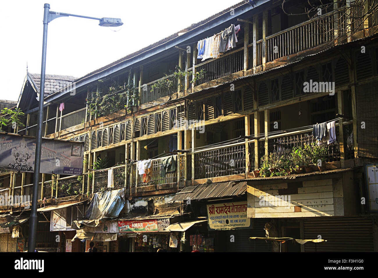 Old Dattatreya chawl mass urban housing ; Tukaram Javji marg ; Grant road ; Bombay now Mumbai ; Maharashtra ; India Stock Photo