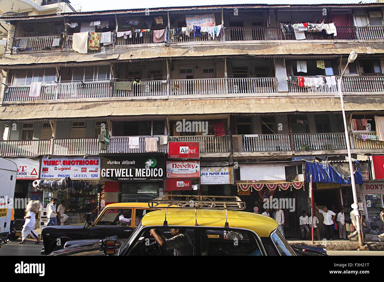 Old taraporwala building chawl mass urban housing ; August kranti marg ; Grant Road ; Bombay Mumbai ; Maharashtra ; India Stock Photo