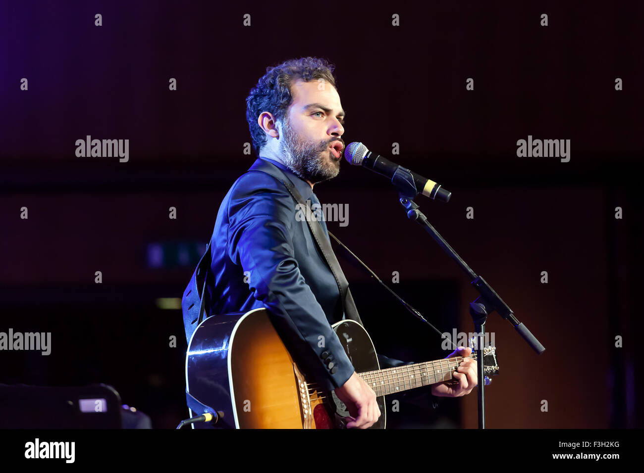 Rome, Italy - May 6, 2015: The comedian Andrea Perroni performs with his show of imitation during a concert by the Band of the State Police. Stock Photo