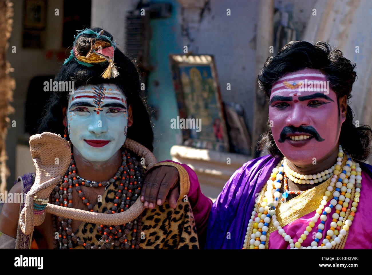 Quack dressed as Hindu mythological gods one of them lord Shiva ; Rajkot ; Gujarat ; India Stock Photo