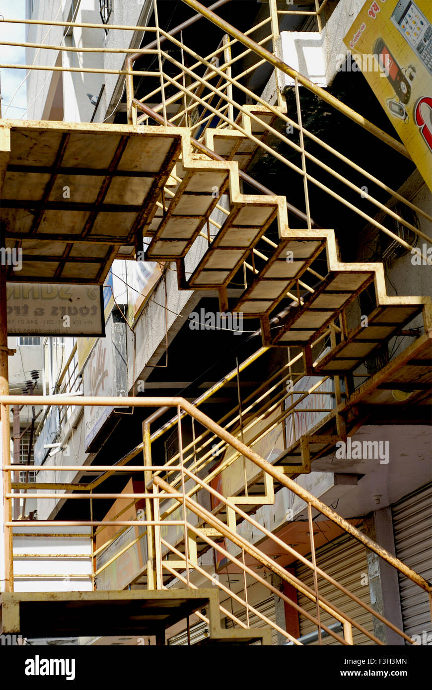 open steel stair cases of a building at Rajkot ; Gujarat ; India Stock Photo
