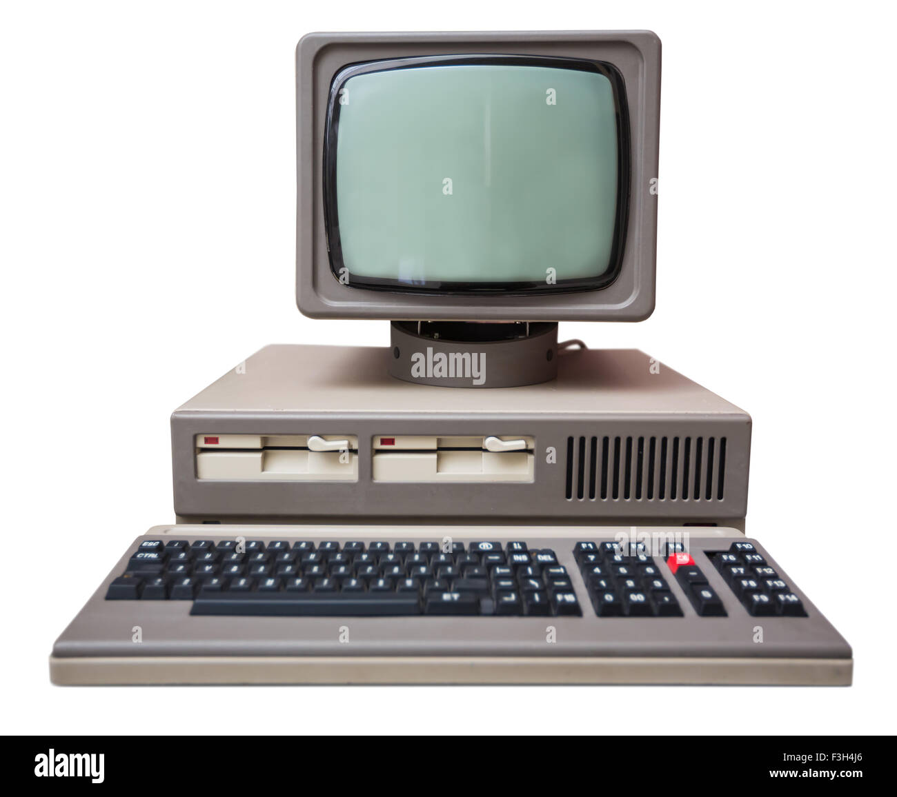 Old gray computer isolated on a white background Stock Photo Alamy