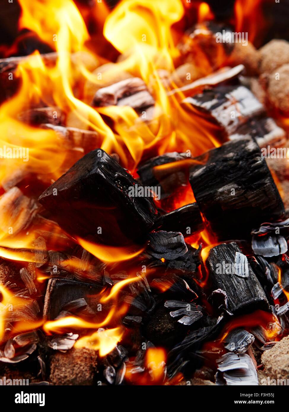 Fire, burning charcoal Stock Photo