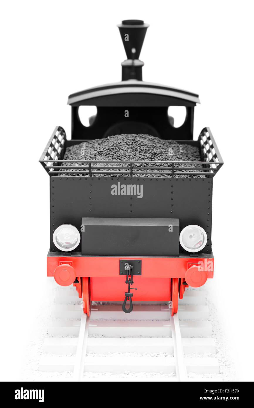 black vintage toy train on the tracks Stock Photo
