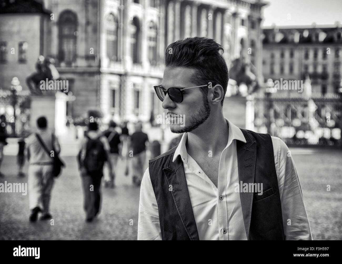 Waist Up Portrait of Fashionable Young Man Wearing Sunglasses and ...