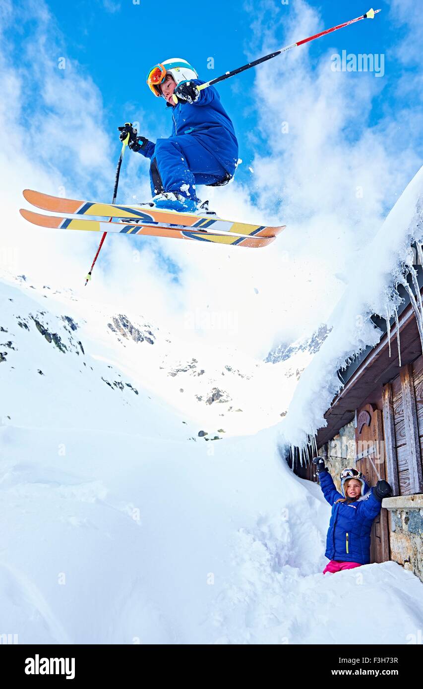 Boy skiing, Chamonix, France Stock Photo