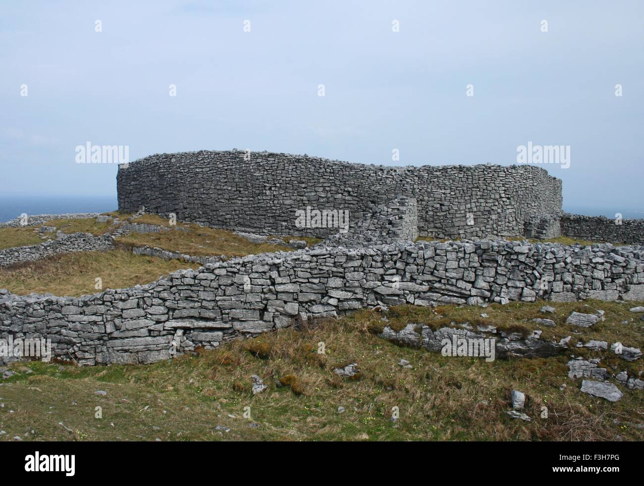 Stone fort Dun Eochla on Island of Inishmore which belongs to the Aran Islands in Ireland. Stock Photo
