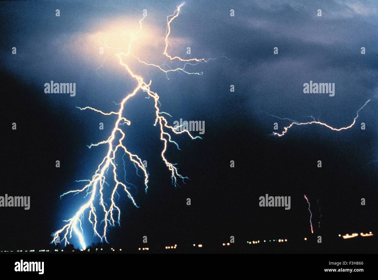 Lightning photograph from NOAA's National Severe Storms Laboratory (NSSL) Collection Stock Photo