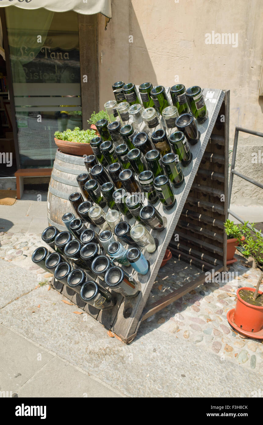 Empty wine bottles stored in rack Stock Photo Alamy