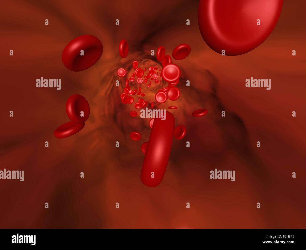 3D illustration showing the red blood cell flow in a vessel Stock Photo