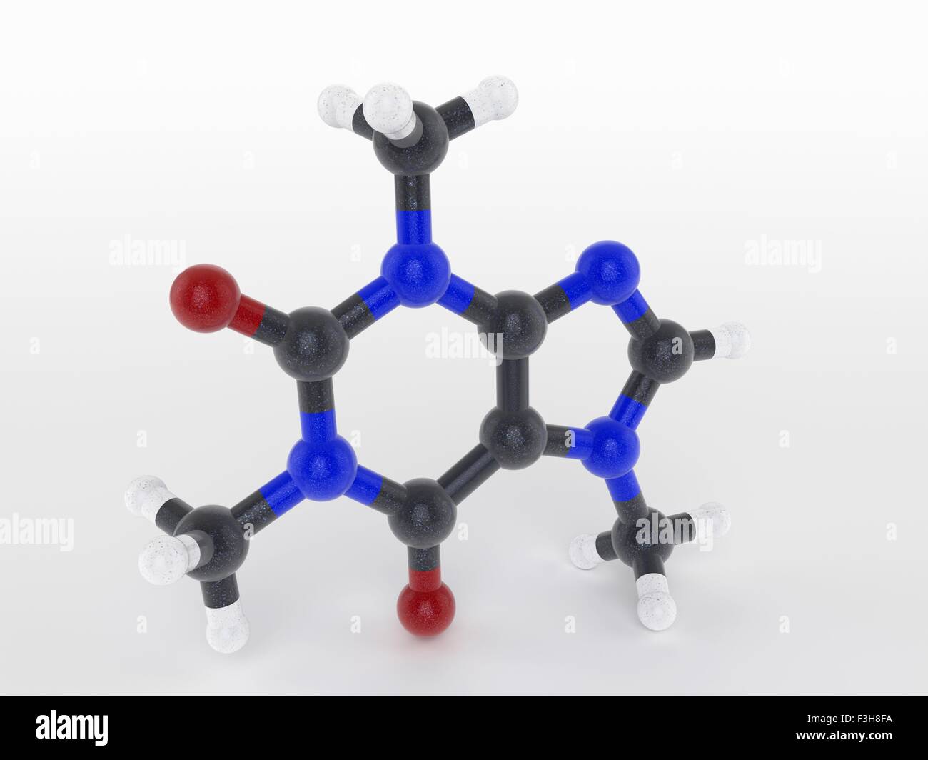 Ball and stick model of a caffeine molecule Stock Photo