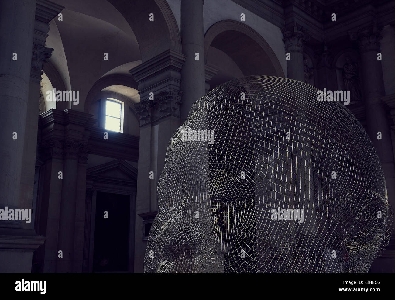 Sculpture of a head by Spanish artist Jaume Plensa inside Basilica di