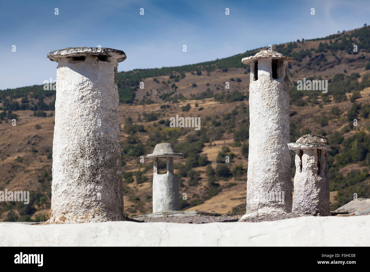 Chimneys in Capileira, Las Alpujarras, Granada province, Andalusia, Spain Stock Photo