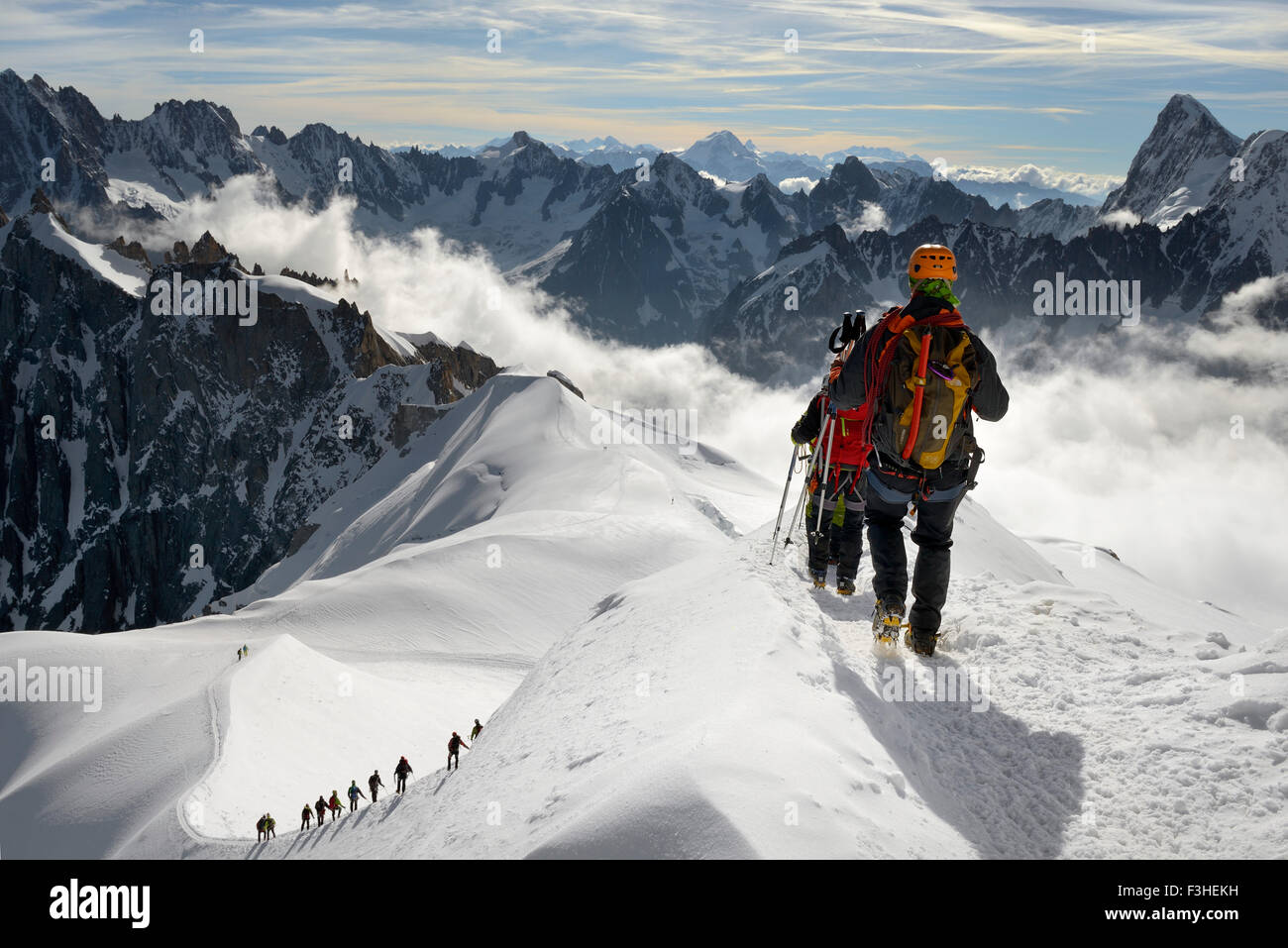 Mountaineers and climbers, Aiguille du Midi, Mont Blanc Massif, Chamonix, French Alps, Haute Savoie, France, Europe Stock Photo