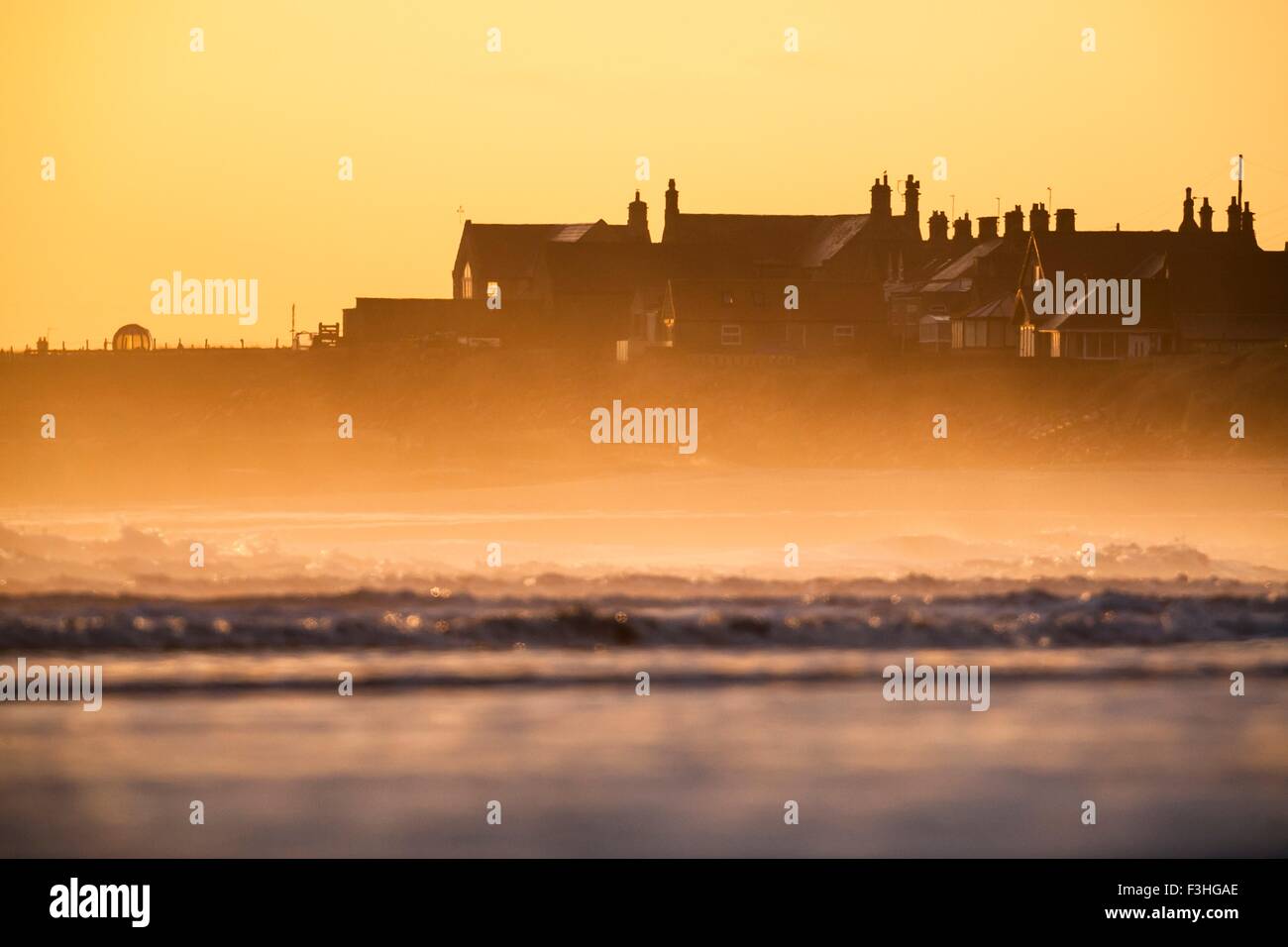 House at Cresswell overlooking Druridge Bay and ocean, Northumberland