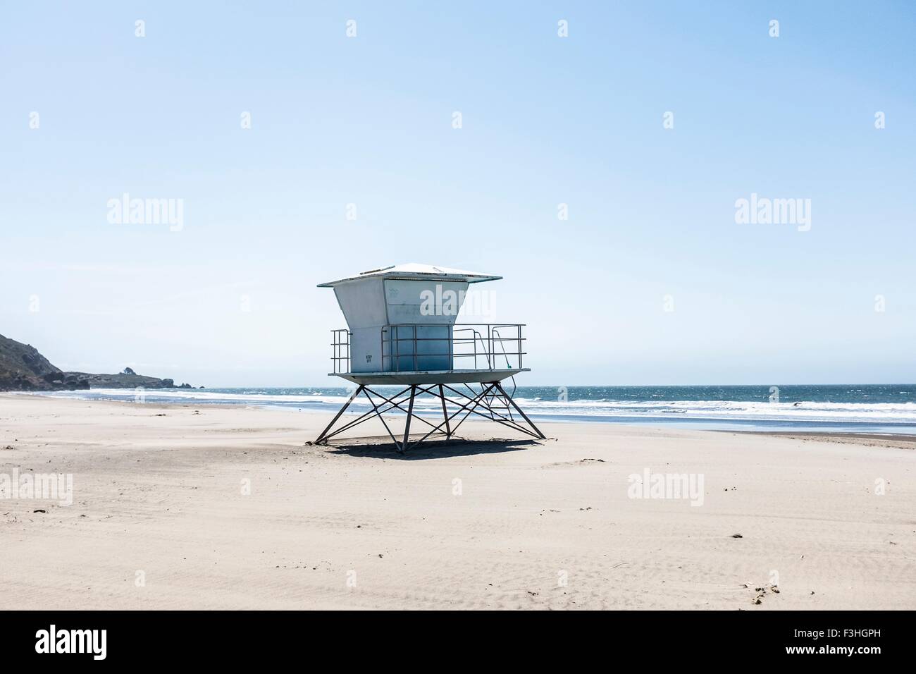 Lifeguard tower on beach, Mendocino County, California, USA Stock Photo