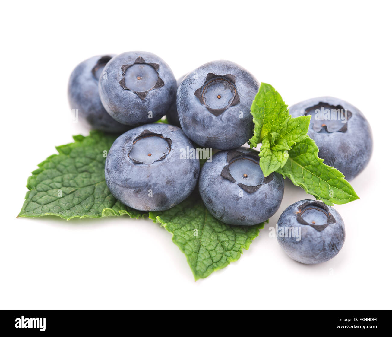 fresh blueberry and mint leaves isolated on white Stock Photo