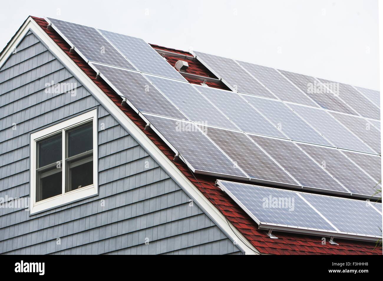Solar panelled roof, Long Beach, New York, USA Stock Photo