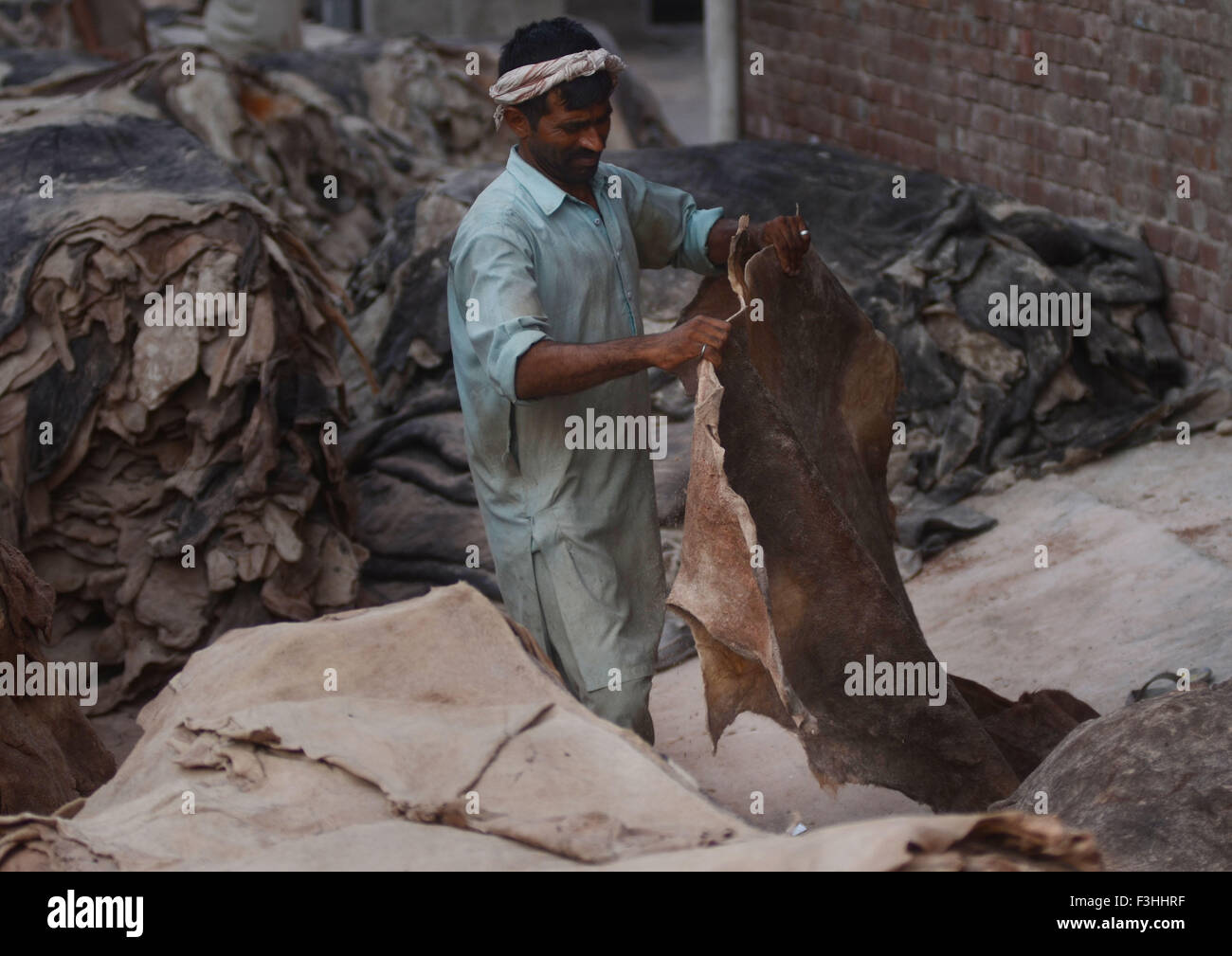 Lahore, Pakistan. 07th Oct, 2015. Pakistani workers collecting